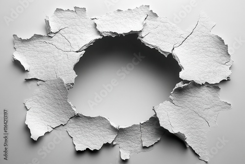 circleshaped hole torn in paper showcasing a textured edge with light streaming through creating an intriguing visual that invites curiosity and exploration beyond the frame photo