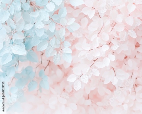 Explore Vintage Tranquil Pastel Colors Soft, tranquil pastel shades with a vintage-inspired touch, evoking timeless elegance in this captivating floral image Delicate pink and blue leaves intertwine photo