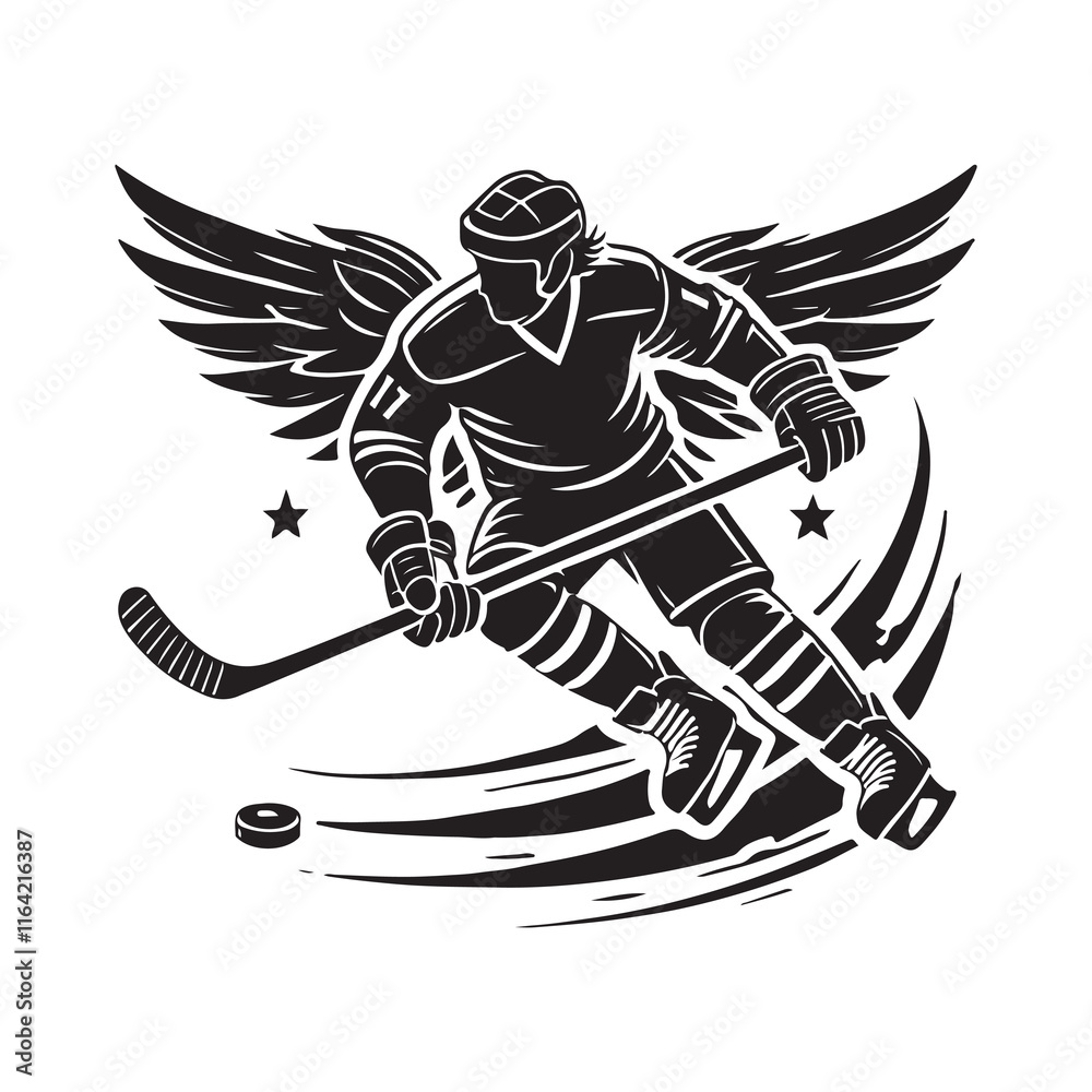 Obraz premium Ice Hockey Silhouette Vector Illustration, Solid White Background.