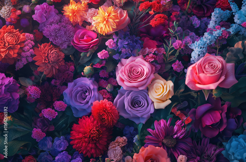 Vibrant bouquet of assorted flowers in a lush arrangement showcasing colors and varieties in full bloom under natural light