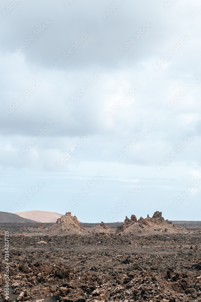 Volcanic lava mountains in Timanfaya National Park in Lanzarote in Spain