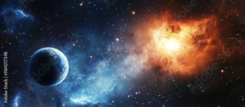 Celestial beauty: planets nestled in a colorful nebula background.