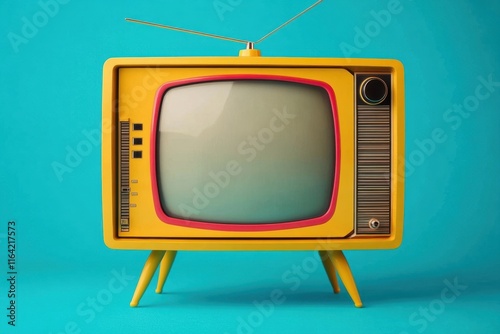 Classic TV displayed on a vibrant blue surface. photo