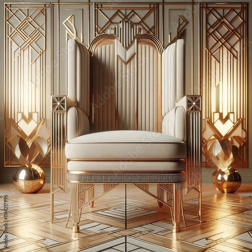 Art Deco Chair A chair with geometric shapes and luxurious mater