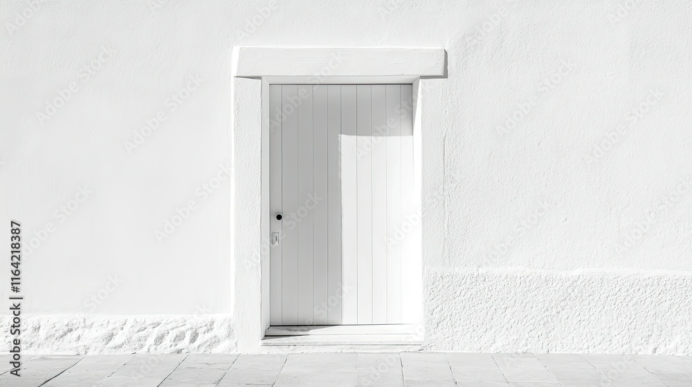 Minimalist White Door on Clean Wall with Shadow and Texture Minimalist White Door on Clean Wall with Shadow and Texture
