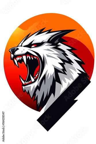 Wallpaper Mural Fierce white wolf head logo design, snarling, red background. Torontodigital.ca