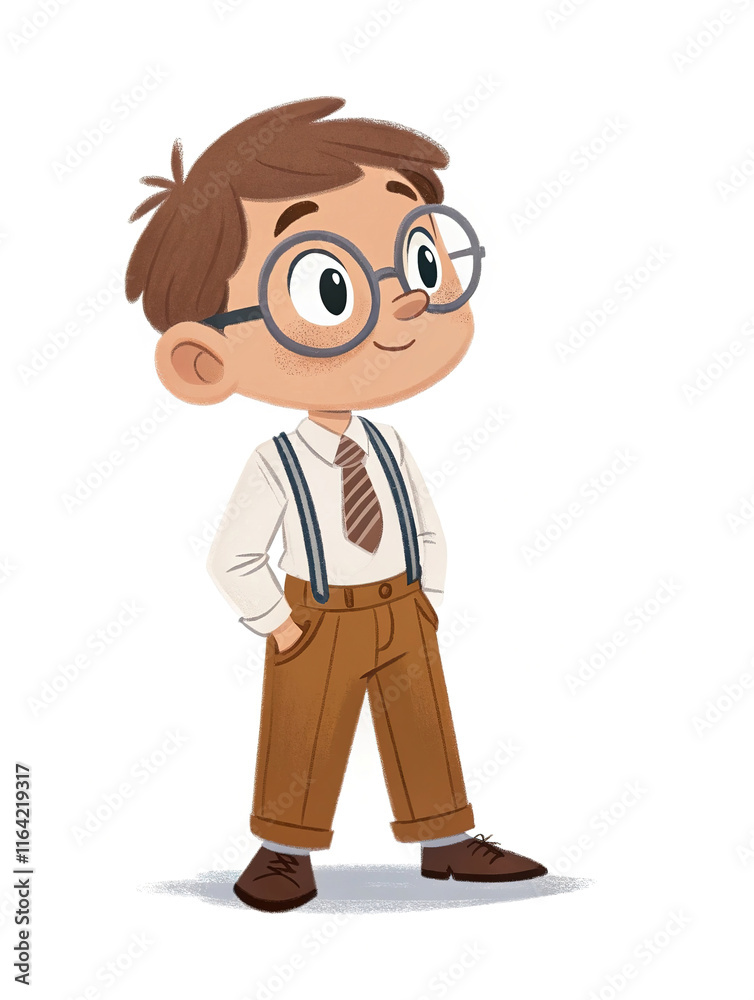 Cartoon of young man wearing glasses and tie isolated on white background Cartoon of young man wearing glasses and tie isolated on white background