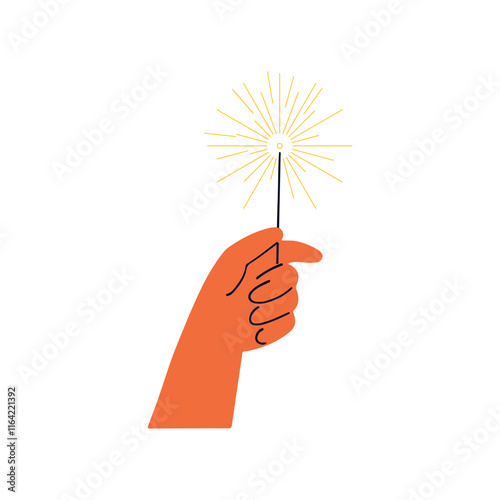 Illustration of Hand Holding Sparkler