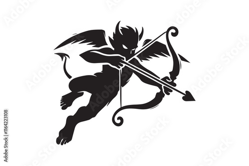 simple and unobtrusive Evil cupid vector silhouette illustration isolated in white background
