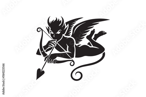 simple and unobtrusive Evil cupid vector silhouette illustration isolated in white background
