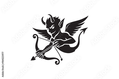 simple and unobtrusive Evil cupid vector silhouette illustration isolated in white background
