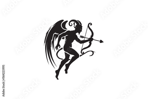 simple and unobtrusive Evil cupid vector silhouette illustration isolated in white background
