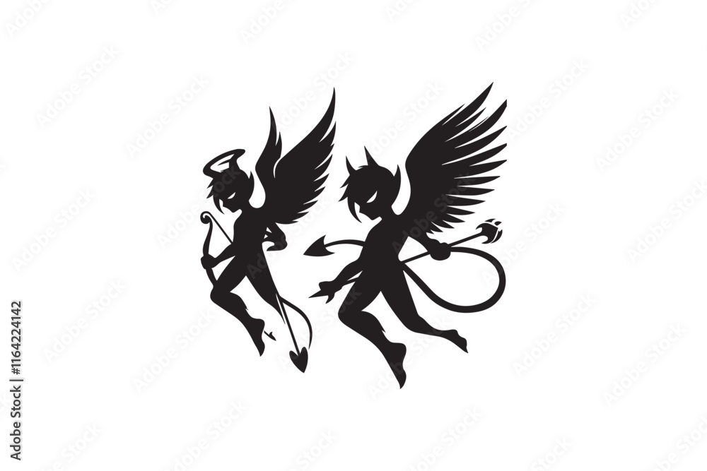 Obraz premium simple and unobtrusive Evil cupid vector silhouette illustration isolated in white background 