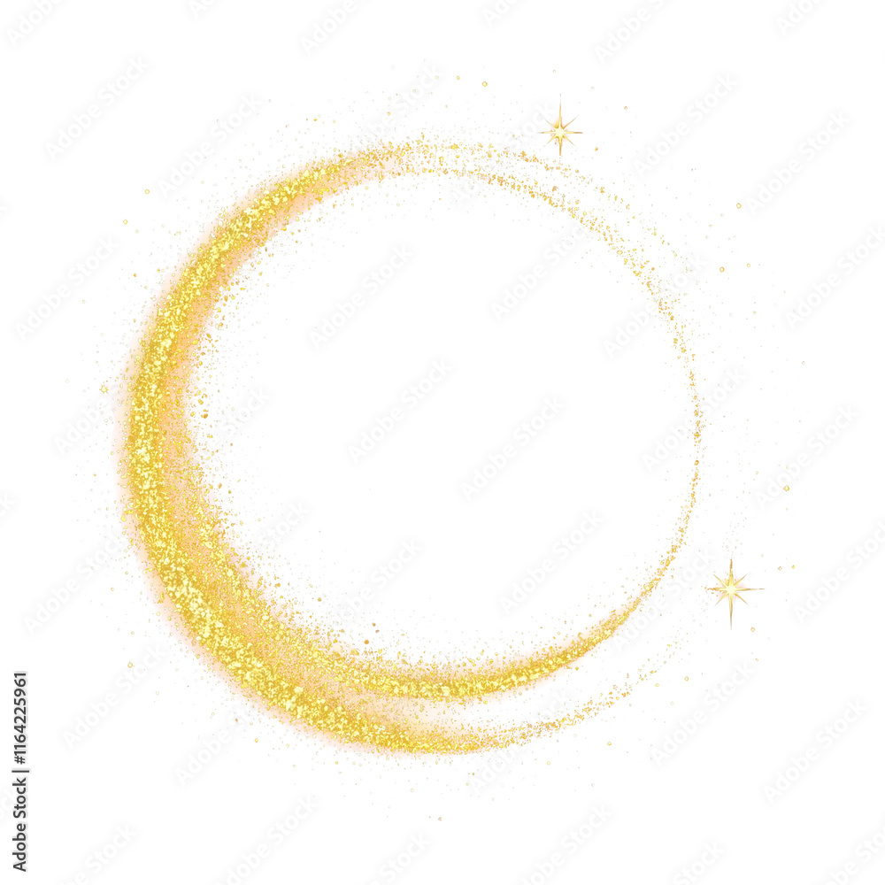 Gold glitter round frame, the golden circle, a round frame of glittering beauty