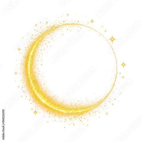 Gold glitter round frame, a frame of golden magic, a shimmering glitter circle