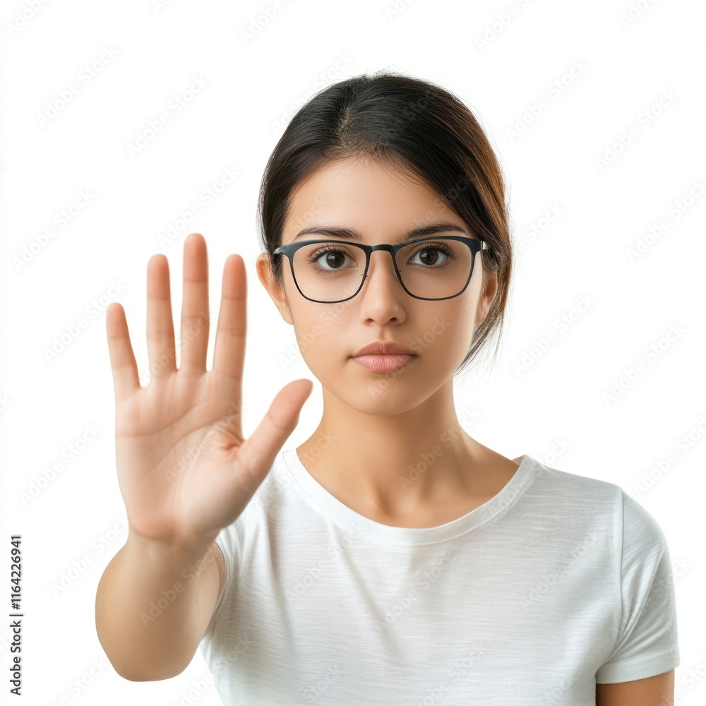 Woman showing hand on Isolated on White Background Generative AI Woman showing hand on Isolated on White Background Generative AI