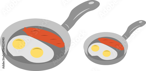 fried eggs and sausage di frying pan clipart drawing 
