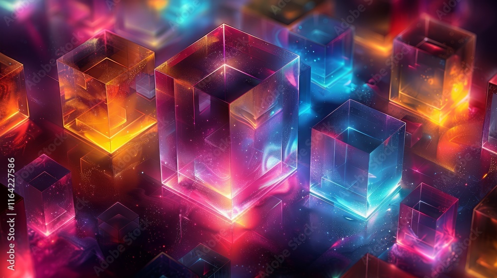 Vibrant glowing glass cubes, abstract background. Vibrant glowing glass cubes, abstract background.