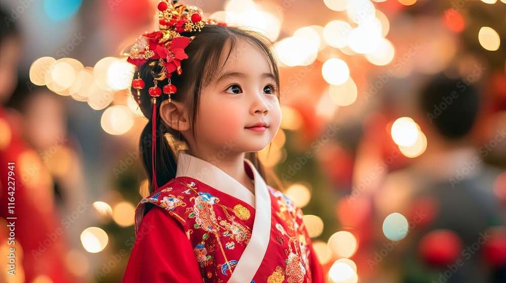 Chinese children dressed in colorful traditional attire participate in a cultural performance, surrounded by festive decorations, Chinese New Year celebrations, cultural heritage in Asia Chinese children dressed in colorful traditional attire participate in a cultural performance, surrounded by festive decorations, Chinese New Year celebrations, cultural heritage in Asia