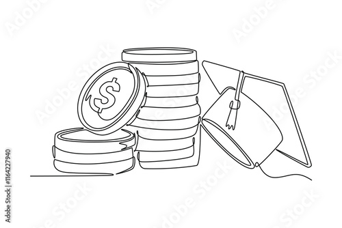 Financial literacy concept. Single line draw design vector graphic illustration.