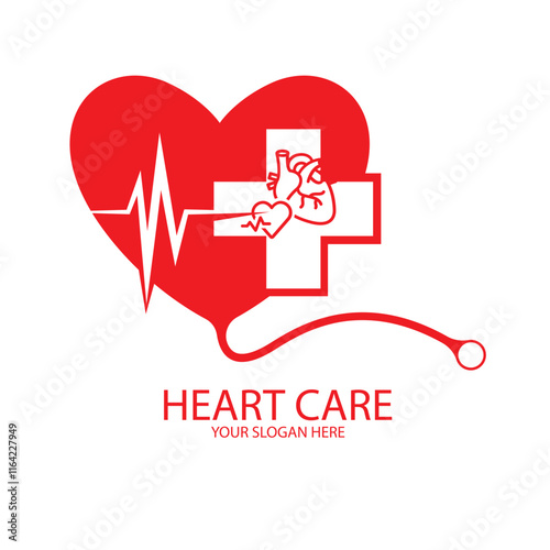 A heart care logo with a red color theme symbolizes passion, vitality, and compassion, making it a perfect choice for organizations or brands focused on heart health, cardiology, 