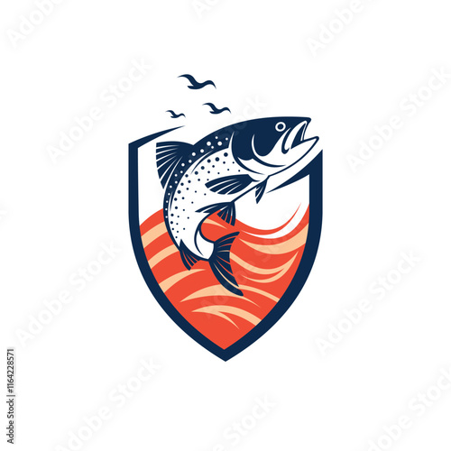 salmon fish in a shield with a fish in it