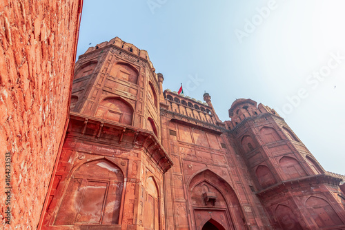 The historic Mughal fort - Lal Qila or the Red Fort at Delhi was commissioned in 1639, was the pinnacle of Mughal architecture during Shah Jahan's reign, blending Persian palace influences. photo