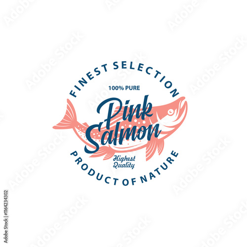 salmon fish emblem logo, circle shape salmon stamp logo