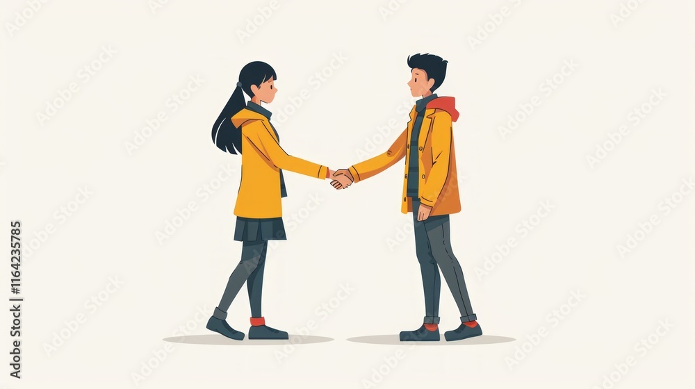 Obraz premium Young man and woman shaking hands, agreement, partnership.