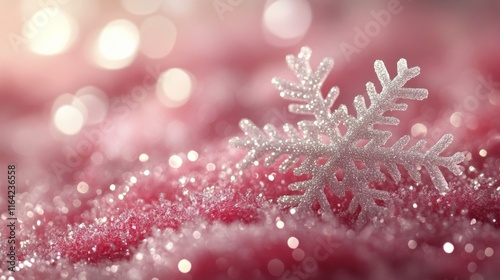 Sparkling snowflake on vibrant pink background in winter season