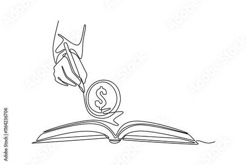  Financial literacy concept. Single line draw design vector graphic illustration.