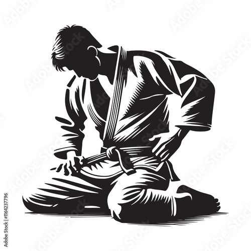 Judo Silhouette Vector Illustration, Solid White Background.