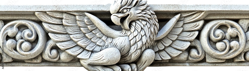 Intricate stone carving of a mythical creature on architectural element. Intricate stone carving of a mythical creature on architectural element.