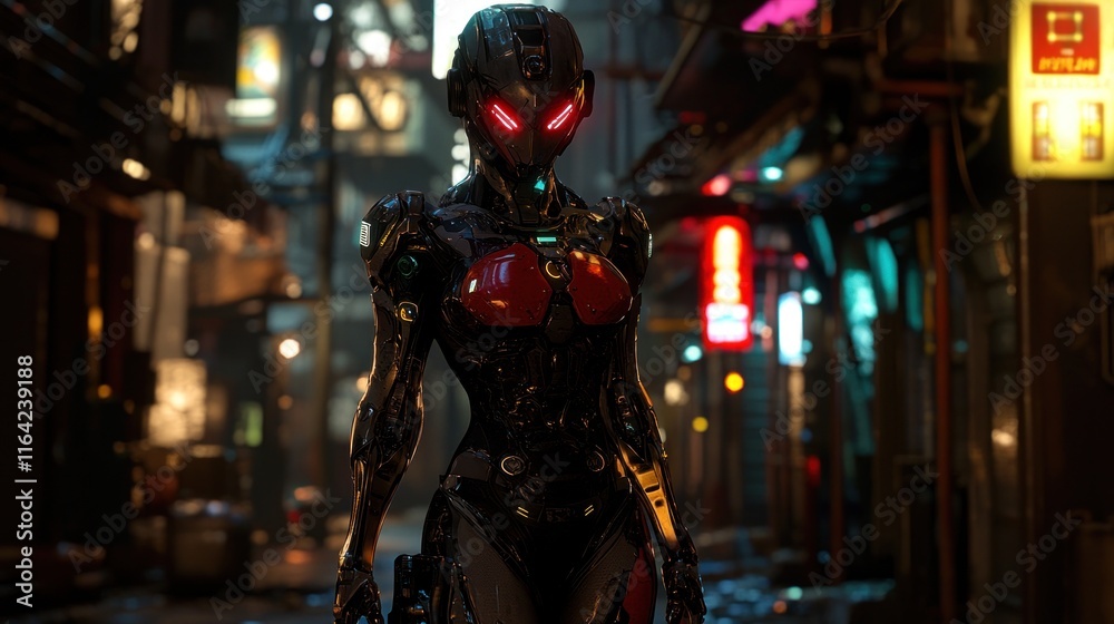 Obraz premium Cyberpunk Female Android in Neon City