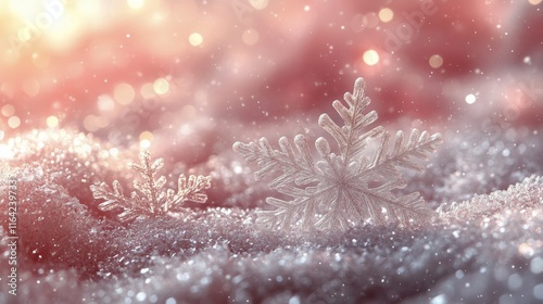 Sparkling snowflake on vibrant pink background in winter season