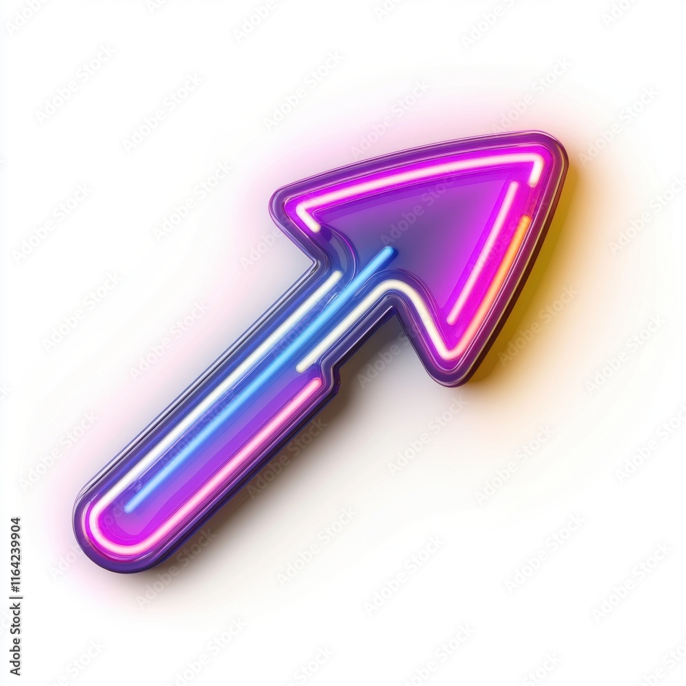 A vibrant neon arrow pointing upwards, featuring bright pink and blue hues against a white backdrop. A vibrant neon arrow pointing upwards, featuring bright pink and blue hues against a white backdrop.