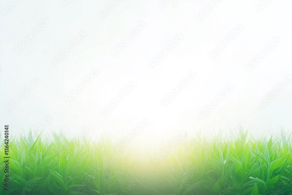 Fototapeta premium A clean bright background with the glare of sunlight providing copy space with fresh grass on the bottom.