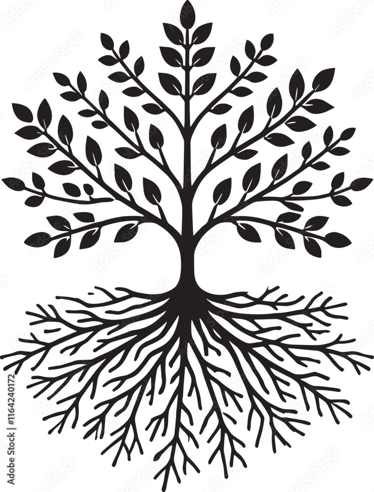 Obraz premium Plant Tree with roots silhouette vector illustration isolated on a white background