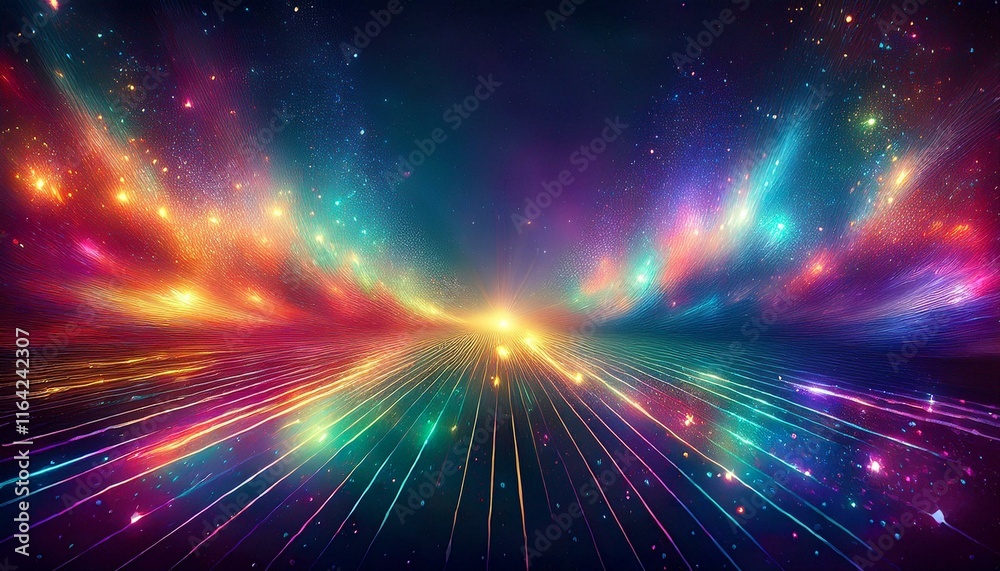Obraz premium Neon Galaxy Highway: Abstract Colorful Light Streaks and Cosmic Dust
