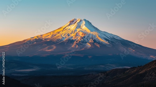 Majestic Mountain Peak Bathed in Golden Light at Sunset