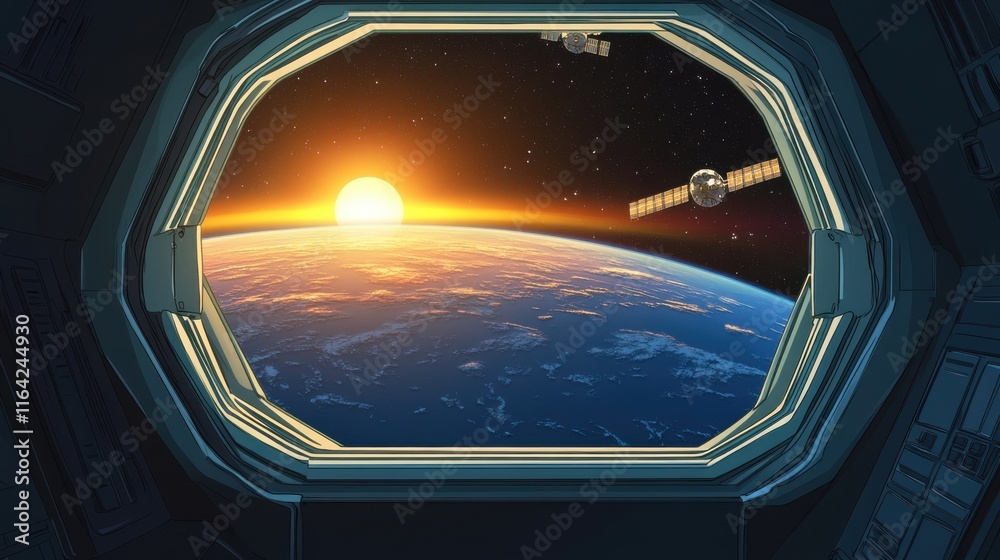A stunning view of Earth from a spacecraft, capturing the sunrise over the planet's horizon. A stunning view of Earth from a spacecraft, capturing the sunrise over the planet's horizon.