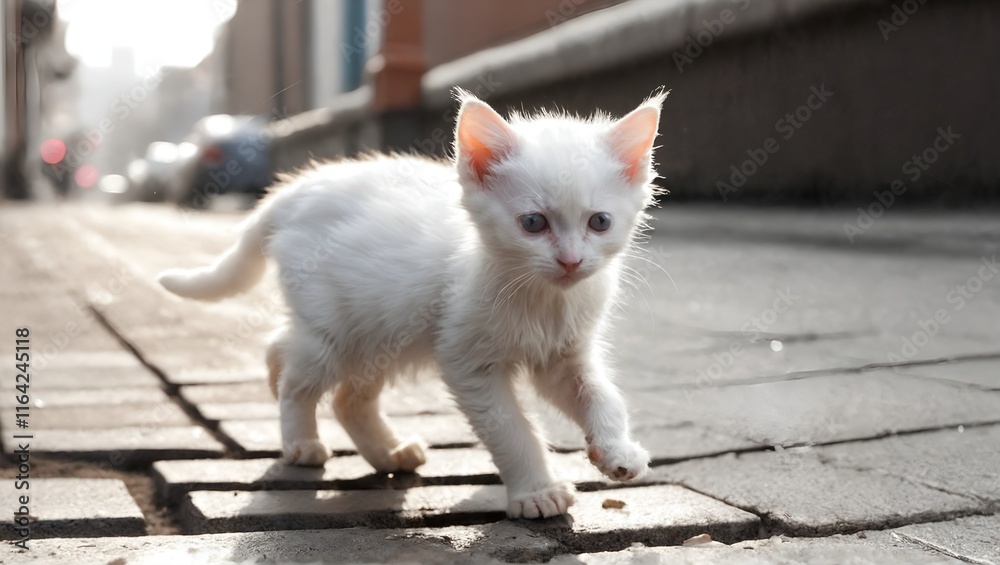 Sad little homeless kitten on city street Sad little homeless kitten on city street