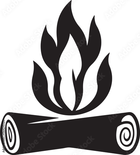 The campfire black icon is isolated on a white background. Vector illustration.
