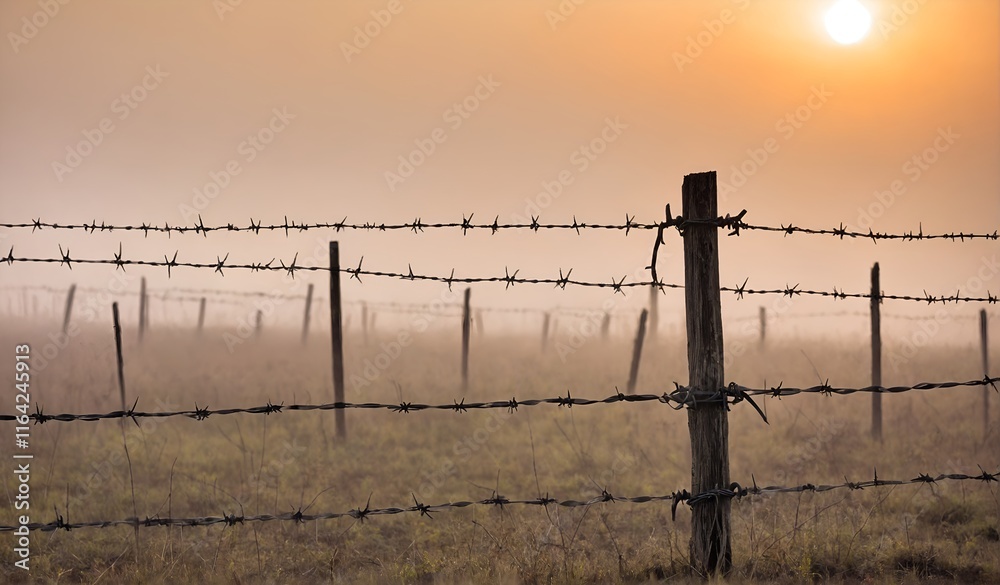 Steel barbed wire fence at field. Generated Ai Steel barbed wire fence at field. Generated Ai