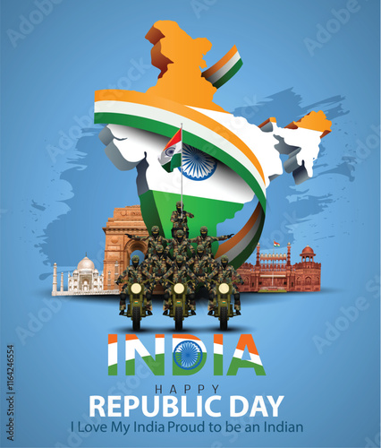 happy republic day India. Ashoka chakra with Indian map. abstract vector illustration design
