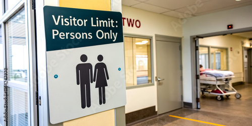 A sign indicating visitor restrictions in a healthcare setting, specifying that only certain persons are allowed. photo