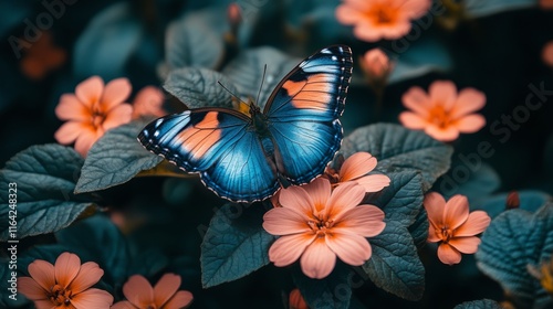 Butterfly perched on delicate white flower in serene garden setting during da...