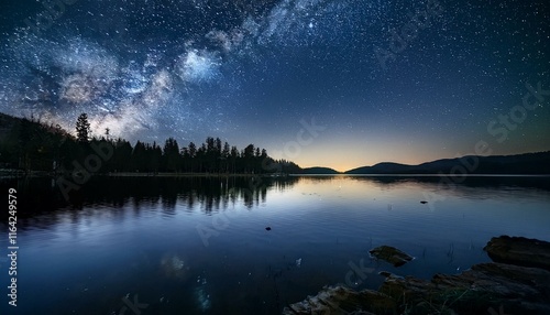 Wallpaper Mural Serene Night: Milky Way's Reflection on a Still Mountain Lake Torontodigital.ca