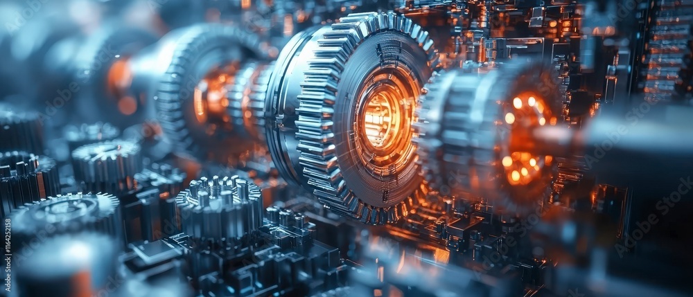 Fototapeta premium Futuristic Glowing Mechanical Gears Sci-Fi.