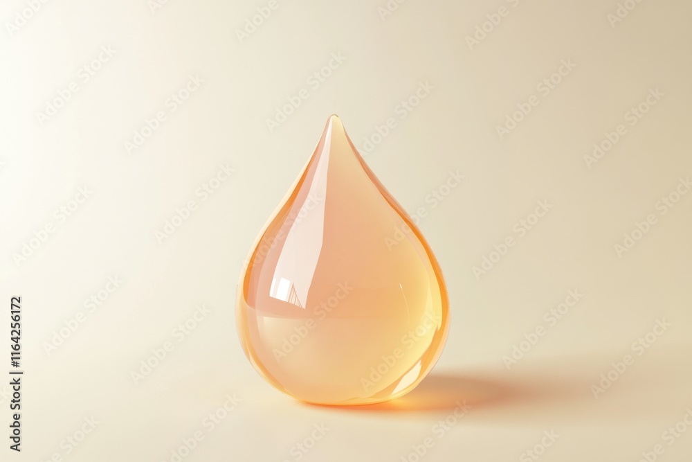 Fototapeta premium A close-up of a translucent orange liquid droplet standing on a smooth surface.